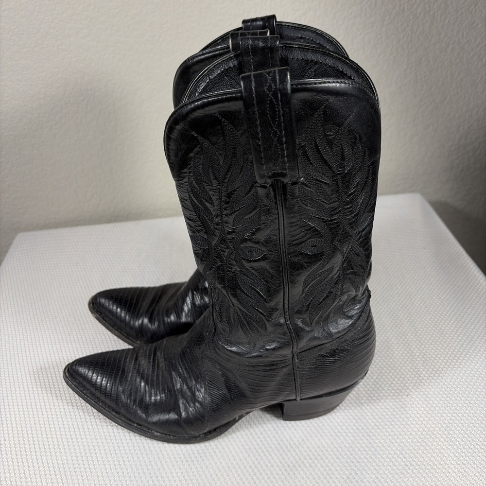 Black Tony Lama Leather Western Boots Men's Pointed Toe Size 9M - Picture 2 of 11